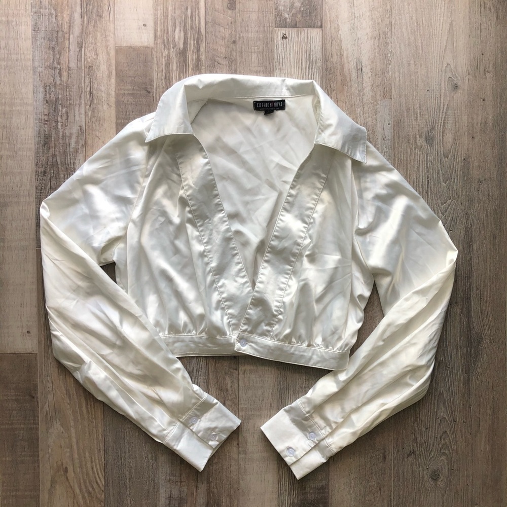 Fashion Nova Satin Cream Button Down